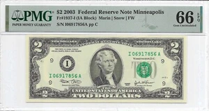 2003 $2 MINNEAPOLIS FRN. PMG Gem Uncirculated 66 EPQ Banknote. - Picture 1 of 2