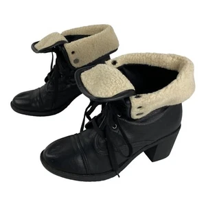 Wild Diva Damen schwarzes Leder zusammenklappbar Kunstsherpa Motorrad Kampfstiefel Größe 7,5 - Bild 1 von 12