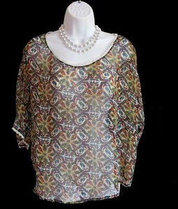 Camisa BOHO Transparente JUNIORS Talla M Top Cuadrada Floral Estampado Medallón CHIFÓN TENDENCIA - Imagen 1 de 7