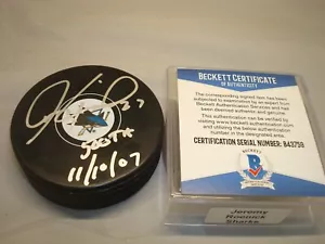 Jeremy Roenick Signed San Jose Sharks Hockey Puck Autographed Beckett BAS COA 1B - Picture 1 of 3