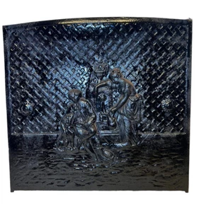 ANTIQUE CAST IRON FIREPLACE COVER VENT DOOR Man Woman Dog Fountain 3d 20 X 18.5” - Picture 1 of 4