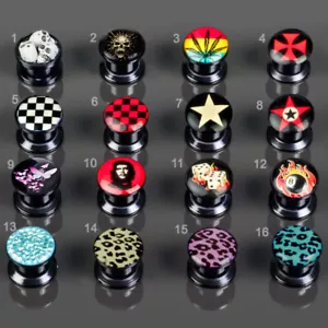3-20mm Picture Plug 16 Motive Ohr Piercing Logo Flesh Tunnel Gewinde Acryl Z452 - Bild 1 von 1