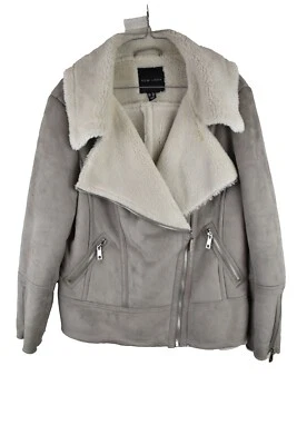 New Look Womans Faux Suede Grey Faux Shearling Jacket Size UK 16 - Image 1 of 4