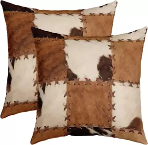 Set of 2 Cowhide Pillow Covers 20X20,Cow Fur Print Decorative Square Pillow C... - Picture 1 of 1