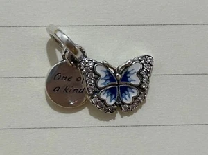 PANDORA Sterling Silver ALE S925 Blue Butterfly Quote Double Dangle Charm - Picture 1 of 3