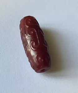 Ancient Chinese / Tibetan DZI natural carnelian bead carved cloud symbol --1 - Picture 1 of 6