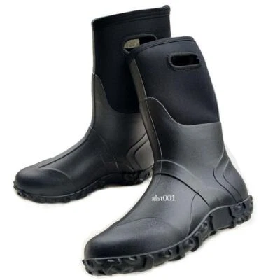Mens Working Mid-Calf Rubber Garden Boots Fish Muck Chore Casual Rain Snow Shoes - Image 1 of 4