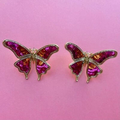 Pendientes Mariposa House of Harlow 1960 Nuevos con Etiquetas, 3D Rosa Naranja Brillante Mariposa Foto 1 de 4