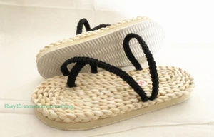Mens New Anime Cosplay Halloween Sandals Shoes Straw Slipper Vintage Sandals - Picture 1 of 13