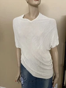 Women’s White Rayon Casual Summer Asymmetric Knitted Size L Blouse Top Tunic - Picture 1 of 9