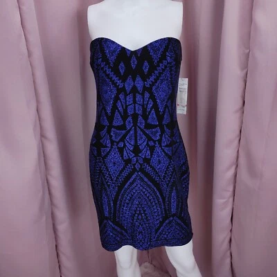 Jump Apparel Women's Blue Glitter Geometric Strapless Bodycon Dress Large NWT - Image 1 of 4