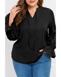 Everyday the Label Ruffle Sleeve Tie Neck Top Women Black Blouses & Shirts - Bild 1 von 5