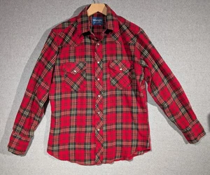 Wrangler Western Pearl Snap Flannel Shirt Mens M* - Red Black Cotton Plaid - Picture 1 of 11