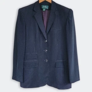 Chaqueta Blazer Vintage Lauren Ralph Lauren Seda Negra A Rayas Para Mujer Talla 8 Med - Imagen 1 de 15