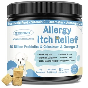 Dog Allergy Relief Chews, with Probiotics, Omega 3, Colostrum - Dog Itching S... - Picture 1 of 8