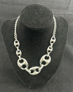 Anne Taylor Silver Tone Chunky Chain Link Rhinestone Accents Choker Necklace 19” - Picture 1 of 4