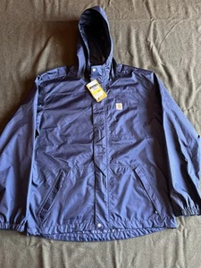New w Tags Carhartt Dry Harbor Storm Defender Rain Jacket Navy Blue Large Tall - Picture 1 of 10