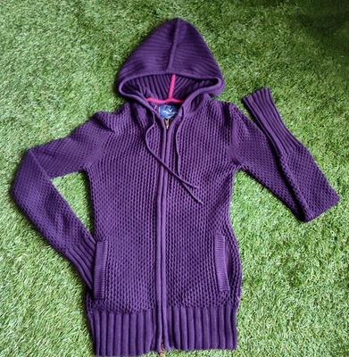 Suéter tejido con capucha y cremallera American Eagle púrpura Y2K pequeño 100 % algodón AEO Foto 1 de 4