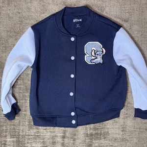 Disney Stitch Bomber Sweater Jacket Kids Sz 5 Unisex Button Up Patch Back Design - Picture 1 of 12