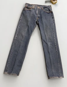 Levis 501 Jeans Men 34x36 Blue Straight Fit Dark Button Fly Denim Pants Read - Picture 1 of 8