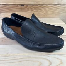 A Testoni Dinamico Mens Loafer Shoes Size 8 Grained Black Leather Slip On