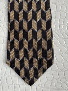 VTG Enzo Felini Necktie Roma Paris Silk Handmade Geometric Black & Tan 3.5 X 58” - Picture 1 of 7
