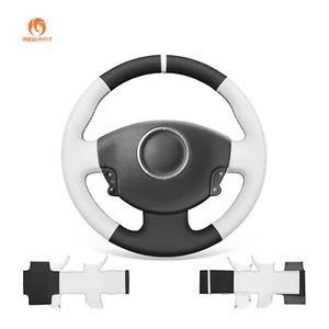 MEWANT Black White Leather Steering Wheel Cover for Renault Megane2 2002-2009 - Imagen 1 de 9