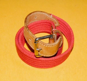 RALPH LAUREN RED MADE IN ENGLAND CANVAS WITH LEATHER TABS SLIM BELT SIZE 26/65cm - Picture 1 of 6