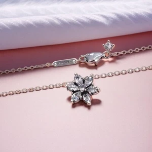 Silver Herbarium Pendant Necklace, Shinning Flower Charm, Elegant Floral Style - Picture 1 of 4
