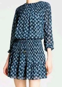 Michael Kors Kleid Blätterprint gesmokt blau geblümt Gr. XS  - Bild 1 von 10