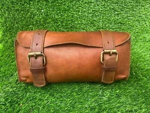 Tool Bag Leather Motorcycle Buckle Vintage Strap Closure Genuine Goat Brown - Picture 1 of 6