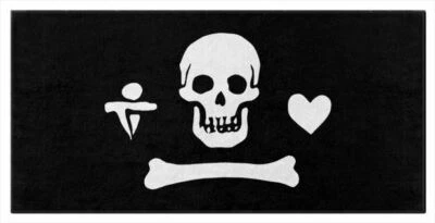 Nuevas Toallas de Baño o Playa Caballero Pirata Negras, Calavera Daga Corazón Jolly Roger Foto 1 de 2