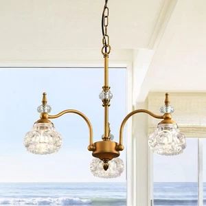 WJShome Vintage 3 Lights Gold Glass Pendant Lighting Rustic Style Chandelier ... - Picture 1 of 7