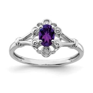 Sterling Silver Rhodium-plated Amethyst & Diamond Ring Size 7 - Picture 1 of 4