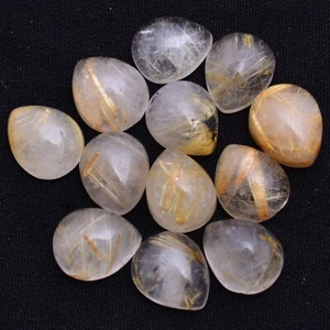 12 Pcs Natural Rutile Quartz Pear Cabochon 11mm*9mm Untreated Loose Gemstones - Picture 1 of 4