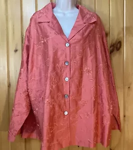 NWT Laura Ashley Silk hand woven Blazer Jacket Coral Floral Size 3X Beaded - Picture 1 of 7