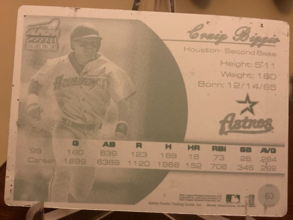 Craig Biggio - 2000 Aurora Baseball Printing Press Plate #63- Houston Astros - Image 1 of 1