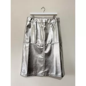 Marks & Spencer Silver PU Midi Skirt Size 16 Reg A-Line Festival Party NEW - Picture 1 of 7