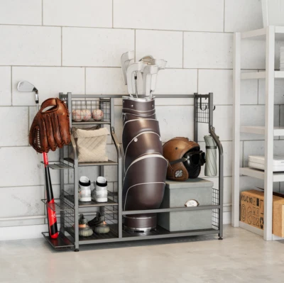 New Black Steel Golf Bag Storage Rack For Stand Garage Organizer Golf Clubs - Image 1 of 4