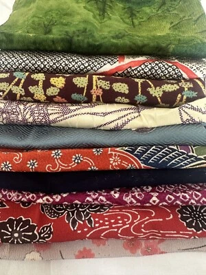 Vintage Japanese kiomono fabric Lot of 10 Bulk 2/3lb 7” x various Length v270 - Image 1 of 4