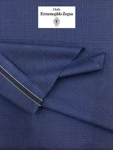 ERMENEGILDO ZEGNA SUITING FABRIC 130s WOOL Navy Blue Small Gingham Check 3,9m - Picture 1 of 12