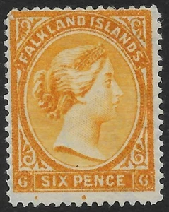FALKLAND ISLANDS SG33 1891 6d NARANJA-AMARILLO MTD COMO NUEVO - Imagen 1 de 1