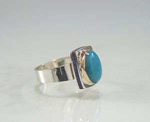 Feine Chrysokoll. Lapislazuli Inlay Ring..14K & Argentium Silber. Größe 8 - Bild 1 von 5