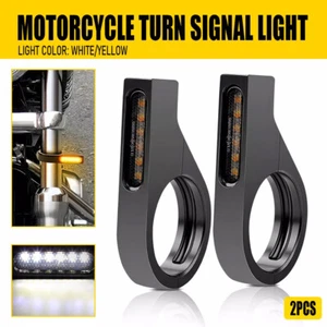 2X Motorrad Bike 41mm Gabelrohre LED Blinker Blinker Licht Bernstein~~ - Bild 1 von 24