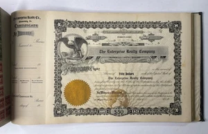 Antikes Aktienzertifikat Buch. 1910-1927 (est) gebraucht & unbenutzt. Enterprise Realty - Bild 1 von 18