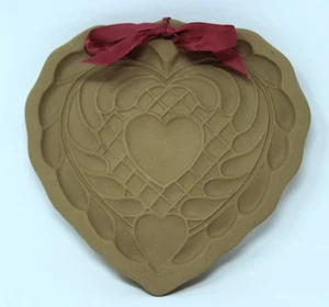 Vintage Brown Bag Cookie Art Mold Stoneware Quilted Heart Hill Design 1988 - Picture 1 of 4