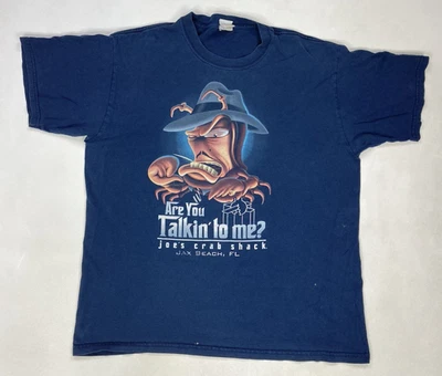 ВИНТАЖНАЯ мужская футболка Joe's Crab Shack Are You Talkin To Me Jax Beach большой синий цвет - Изображение 1 из 4