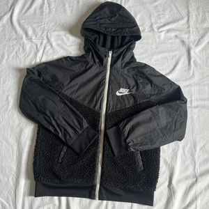 Nike Fleece Hoodie Kids Large Black Deep Pile Nylon - Picture 1 of 11