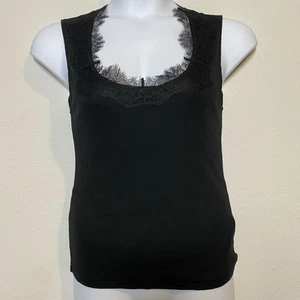 Womens J Crew Black Lace Trim Tank Top Large Sleeveless Minimalist Parisian Chic - Picture 1 of 8