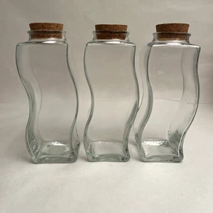 Neu ohne Etikett 3 passende S-förmige Glas Vorratsgläser/Kanister/Behälter mit Korkdeckel - Bild 1 von 5